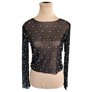 Thirty / Thirty Beaded Bejeweled Mesh Long Sleeve Top Sz L
